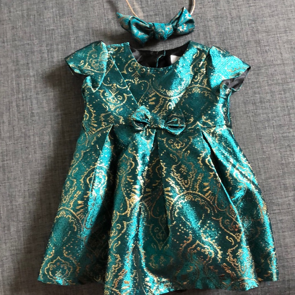Green Ana Gold Jacquard Print Dress